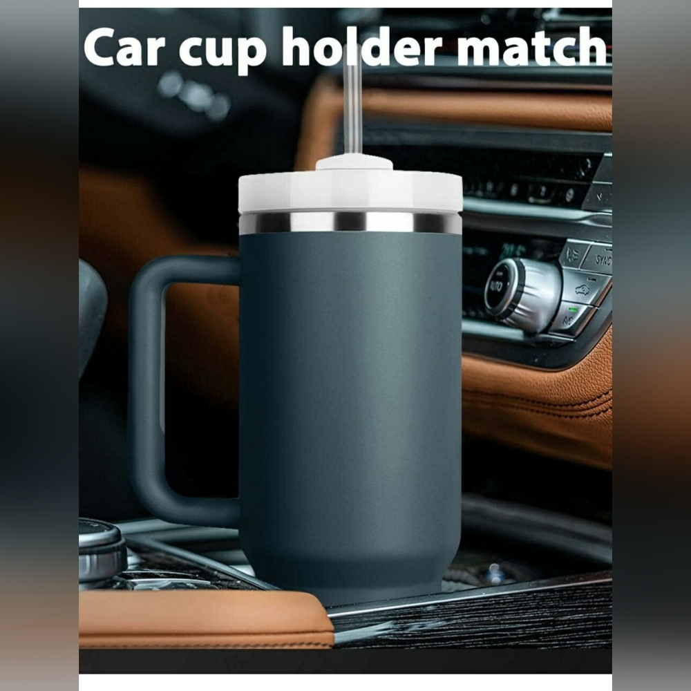 40 OZ Adventure Travel Tumbler Insulated Cup Handle Lid Straw, Stormy Blue - Picture 6 of 8